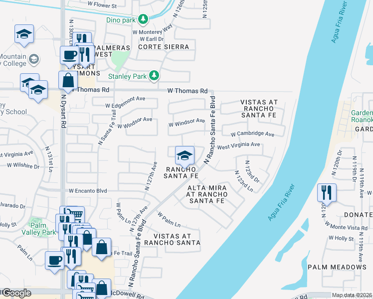 map of restaurants, bars, coffee shops, grocery stores, and more near 12560 West Sheridan Street in Avondale