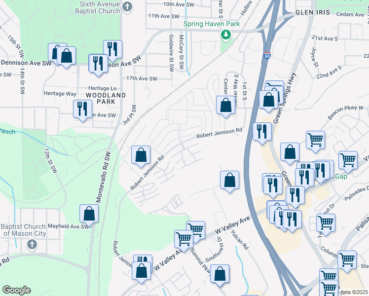 map of restaurants, bars, coffee shops, grocery stores, and more near 414 Skyview Drive in Birmingham