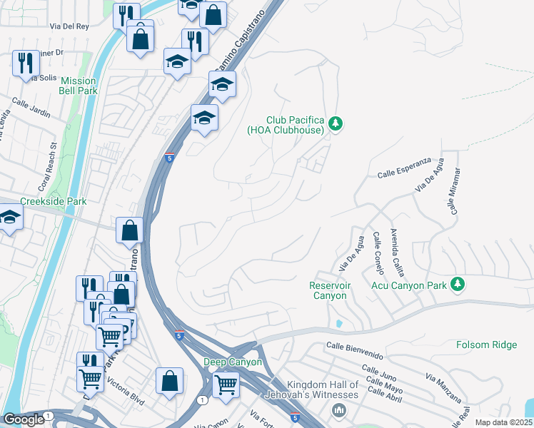 map of restaurants, bars, coffee shops, grocery stores, and more near 33671 Paseo Eternidad in San Juan Capistrano