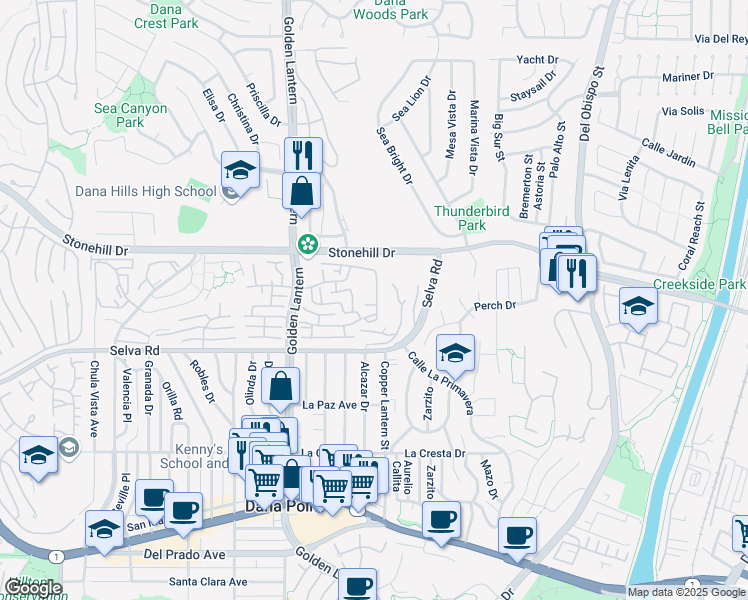 map of restaurants, bars, coffee shops, grocery stores, and more near 24956 Beachwalk Way in Dana Point