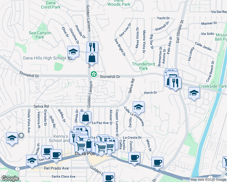map of restaurants, bars, coffee shops, grocery stores, and more near 24956 Beachwalk Way in Dana Point