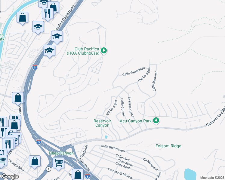 map of restaurants, bars, coffee shops, grocery stores, and more near 33561 Avenida Calita in San Juan Capistrano