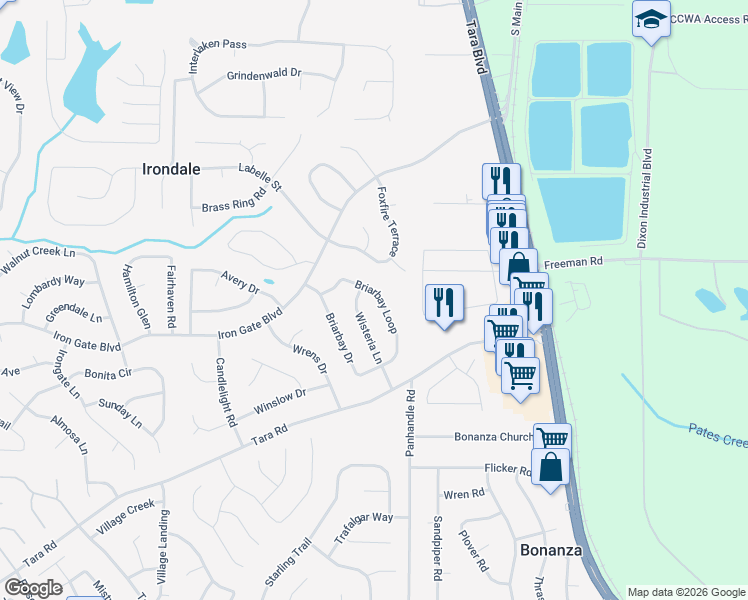 map of restaurants, bars, coffee shops, grocery stores, and more near 10283 Briarbay Loop in Jonesboro