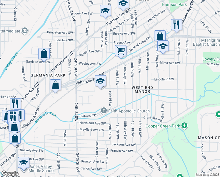 map of restaurants, bars, coffee shops, grocery stores, and more near 2000 Lincoln Avenue in Birmingham