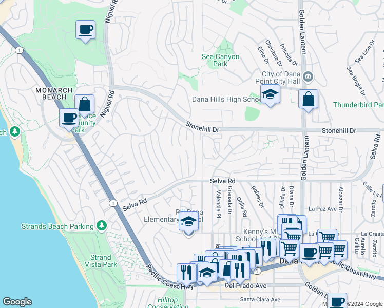 map of restaurants, bars, coffee shops, grocery stores, and more near 33625 Marlinspike Drive in Dana Point
