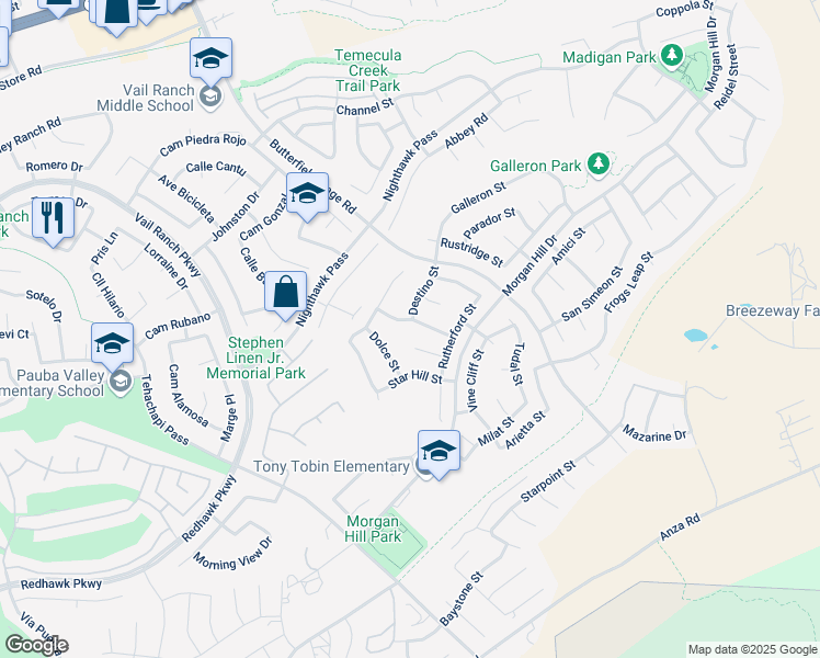 map of restaurants, bars, coffee shops, grocery stores, and more near 33827 Flora Springs Street in Temecula