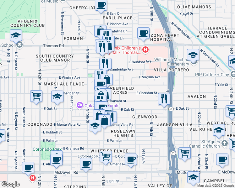 map of restaurants, bars, coffee shops, grocery stores, and more near in Phoenix