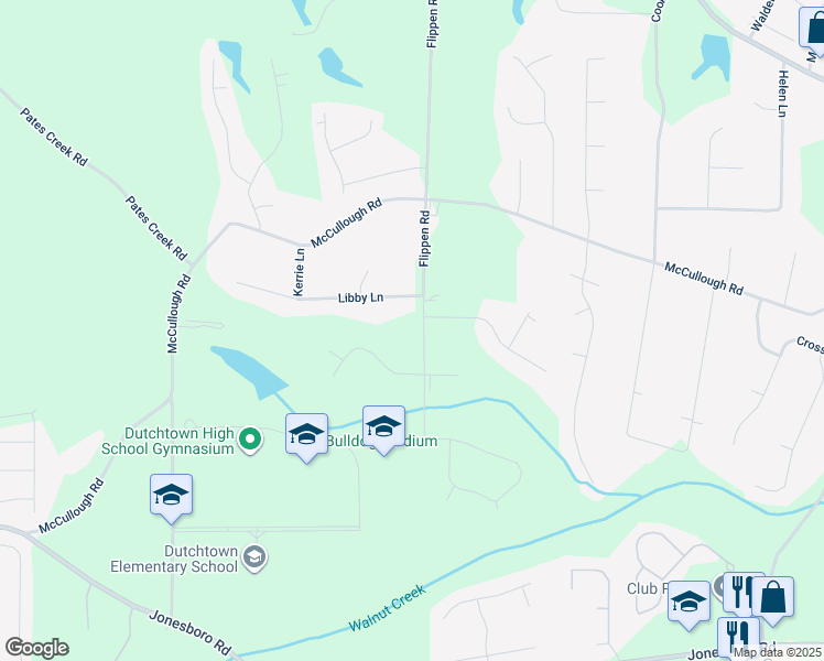 map of restaurants, bars, coffee shops, grocery stores, and more near 2530 Flippen Road in Stockbridge