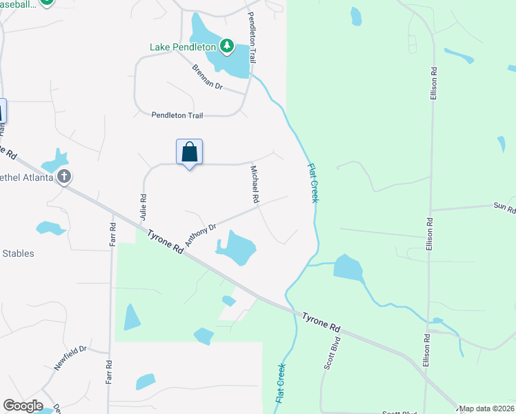map of restaurants, bars, coffee shops, grocery stores, and more near 529 Anthony Drive in Tyrone