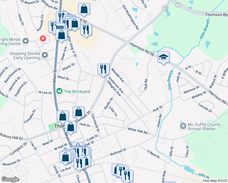 map of restaurants, bars, coffee shops, grocery stores, and more near 501 Ellington Avenue in Thomson