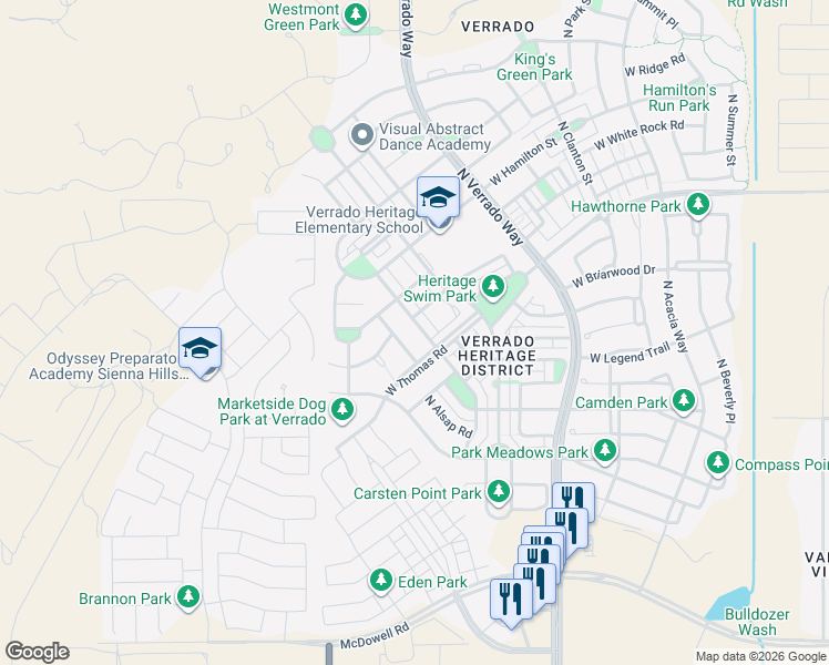 map of restaurants, bars, coffee shops, grocery stores, and more near 20971 West White Rock Road in Buckeye