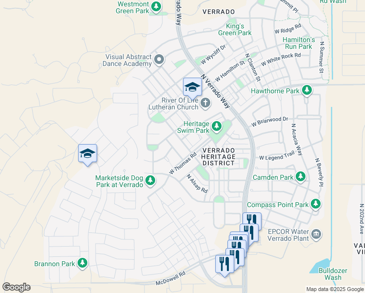 map of restaurants, bars, coffee shops, grocery stores, and more near 20971 West White Rock Road in Buckeye
