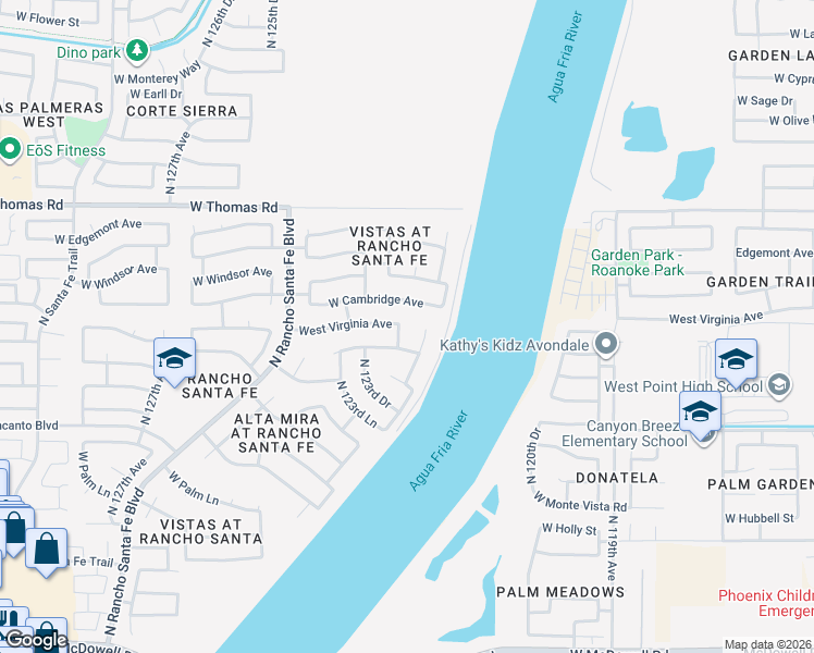 map of restaurants, bars, coffee shops, grocery stores, and more near 12221 West Cambridge Avenue in Avondale