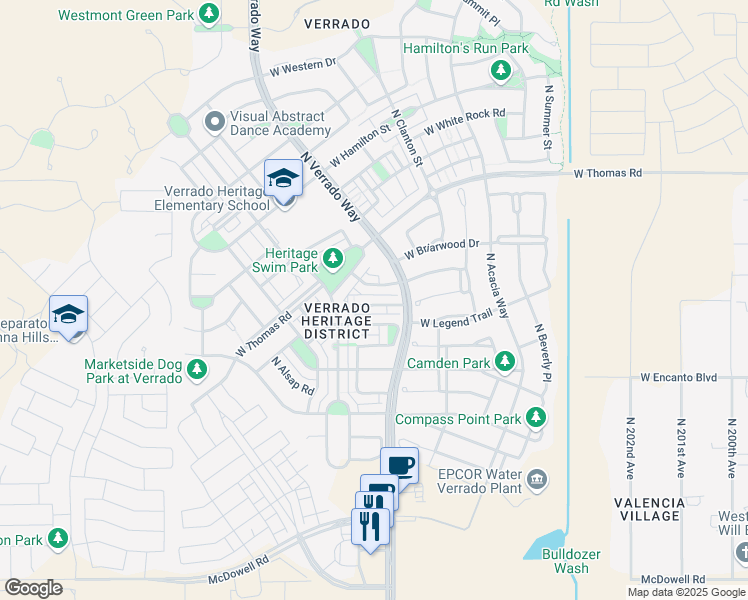 map of restaurants, bars, coffee shops, grocery stores, and more near 20714 West Stone Hill Road in Buckeye