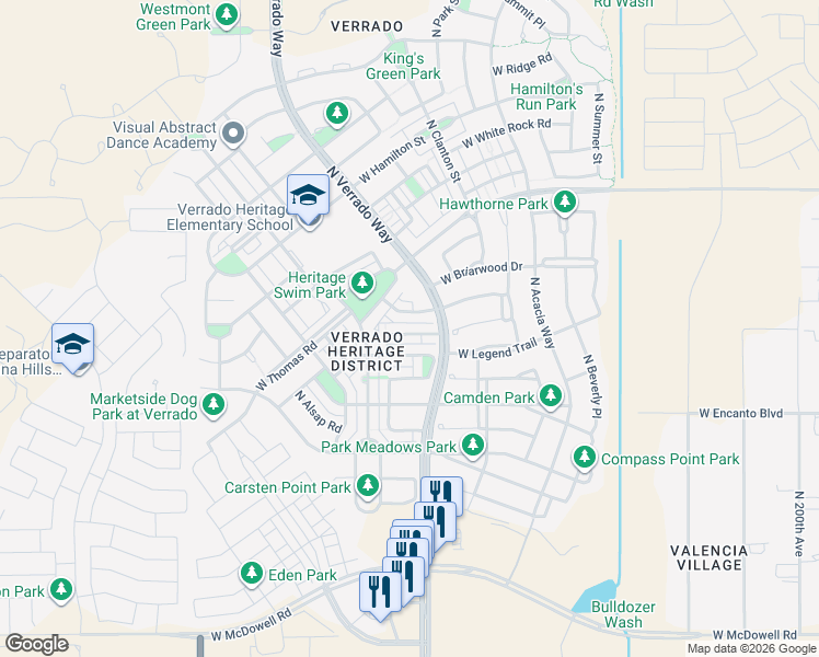map of restaurants, bars, coffee shops, grocery stores, and more near 20710 West Stone Hill Road in Buckeye