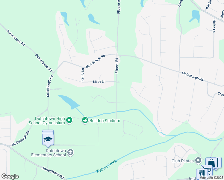 map of restaurants, bars, coffee shops, grocery stores, and more near 2530 Flippen Road in Stockbridge