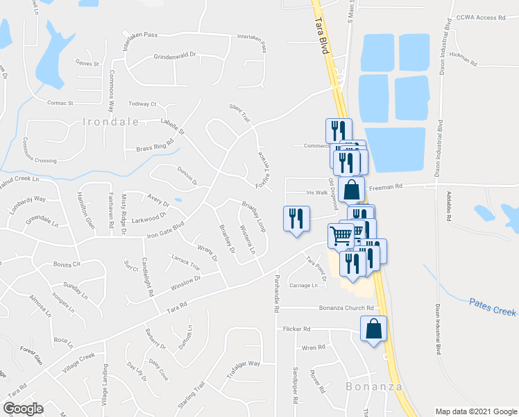 map of restaurants, bars, coffee shops, grocery stores, and more near 10284 Briarbay Loop in Jonesboro