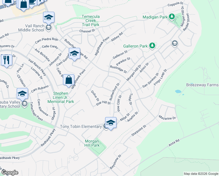 map of restaurants, bars, coffee shops, grocery stores, and more near 33882 Flora Springs Street in Temecula