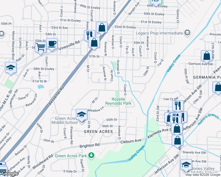 map of restaurants, bars, coffee shops, grocery stores, and more near 1408 Pineview Road in Birmingham