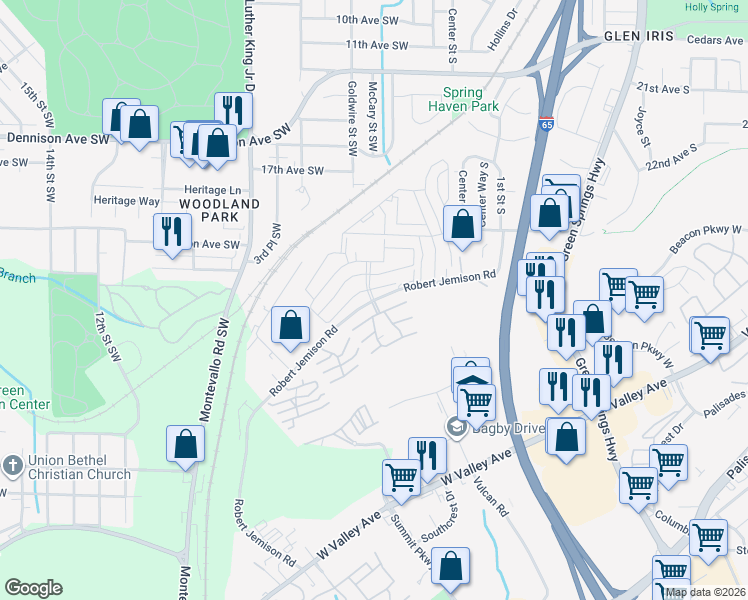 map of restaurants, bars, coffee shops, grocery stores, and more near 490 Robert Jemison Road in Birmingham