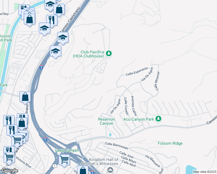 map of restaurants, bars, coffee shops, grocery stores, and more near 33522 Avenida Calita in San Juan Capistrano