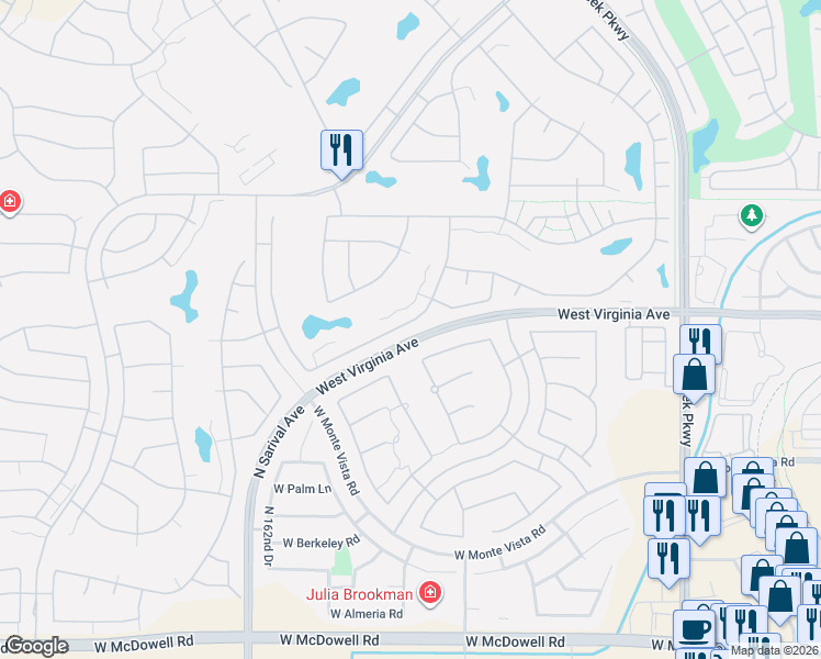 map of restaurants, bars, coffee shops, grocery stores, and more near 15929 West Cambridge Avenue in Goodyear