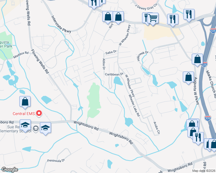 map of restaurants, bars, coffee shops, grocery stores, and more near 7024 Reagan Circle in Augusta