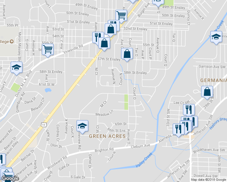 map of restaurants, bars, coffee shops, grocery stores, and more near 1340 Pineview Road in Birmingham