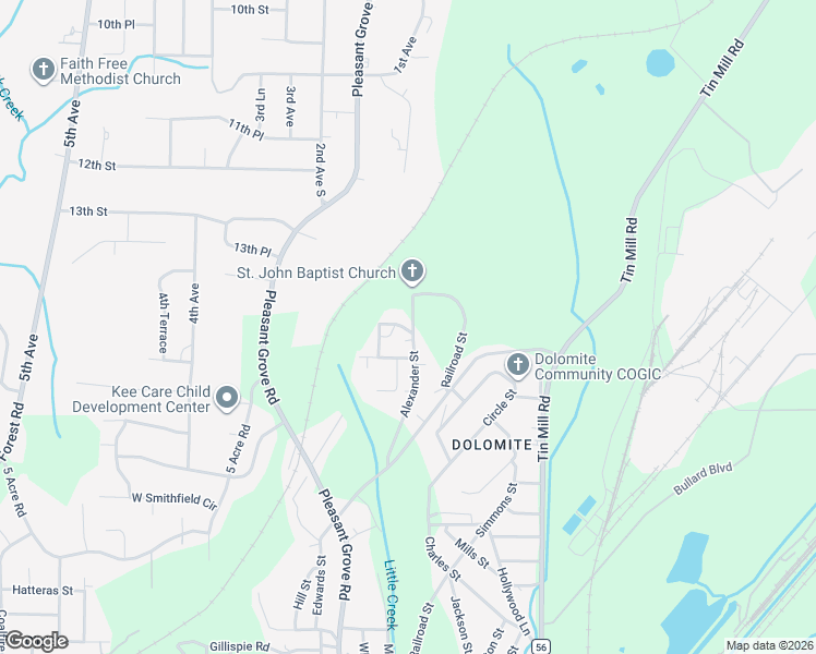 map of restaurants, bars, coffee shops, grocery stores, and more near 1131 Alexander Street in Birmingham