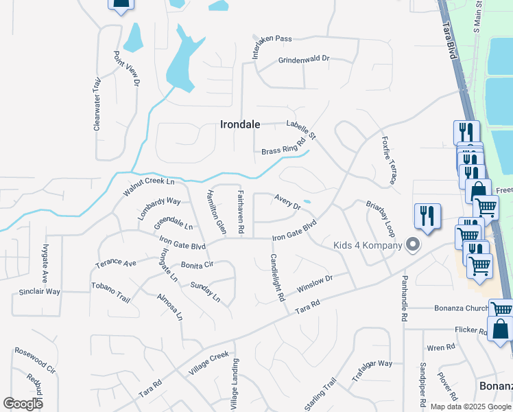 map of restaurants, bars, coffee shops, grocery stores, and more near 10264 Misty Ridge Drive in Jonesboro