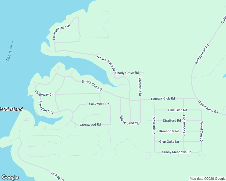 map of restaurants, bars, coffee shops, grocery stores, and more near 200 South Lake Shore Drive in Talladega