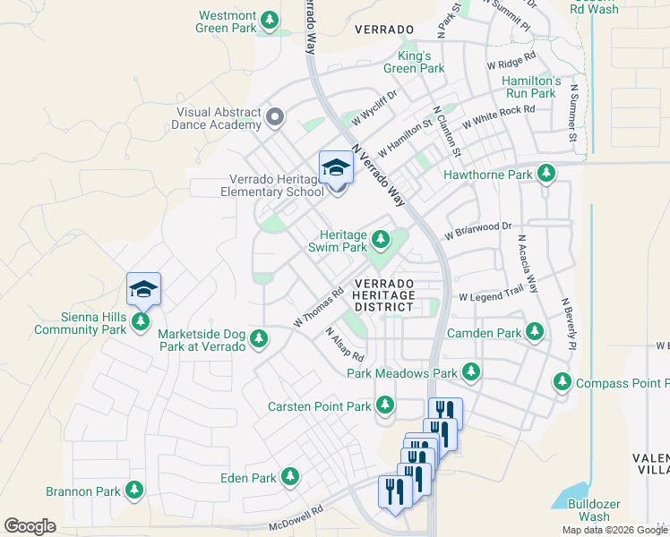 map of restaurants, bars, coffee shops, grocery stores, and more near 20901 West Maiden Lane in Buckeye