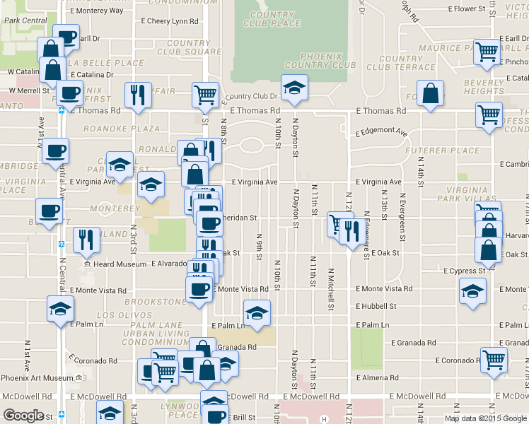 map of restaurants, bars, coffee shops, grocery stores, and more near 2518 North 9th Street in Phoenix