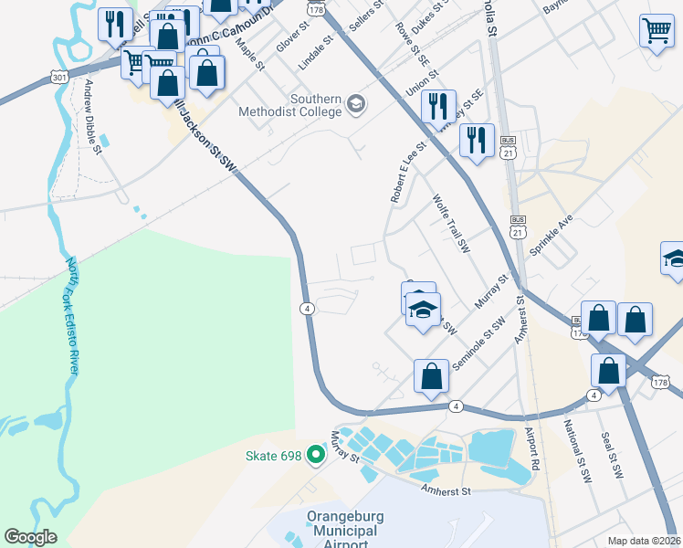 map of restaurants, bars, coffee shops, grocery stores, and more near 282 Hamp Chase Circle in Orangeburg