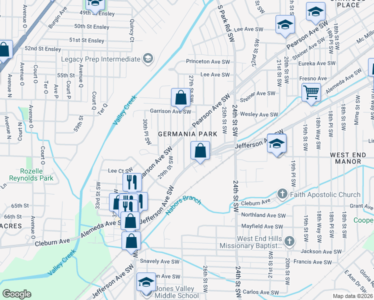 map of restaurants, bars, coffee shops, grocery stores, and more near 817 28th Street Southwest in Birmingham