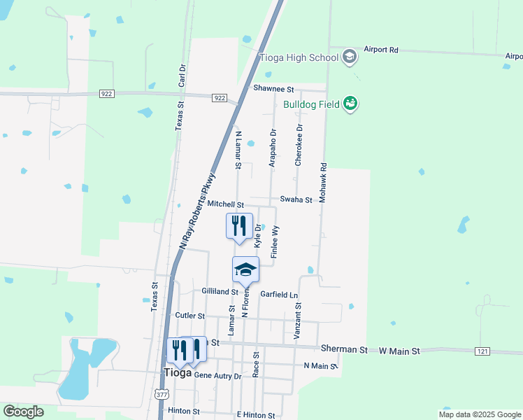 map of restaurants, bars, coffee shops, grocery stores, and more near 700 Arapaho Drive in Tioga