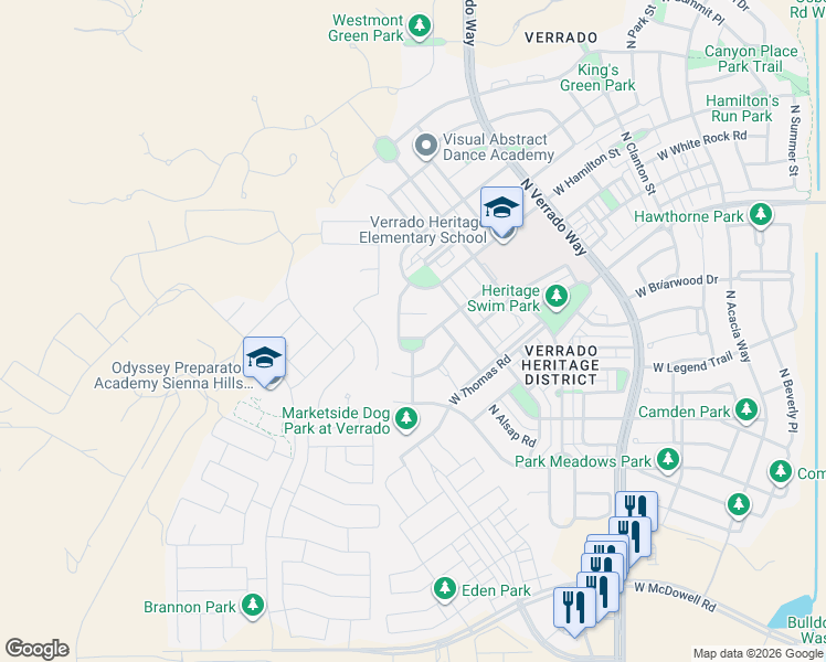 map of restaurants, bars, coffee shops, grocery stores, and more near 21041 West Saide Court in Buckeye