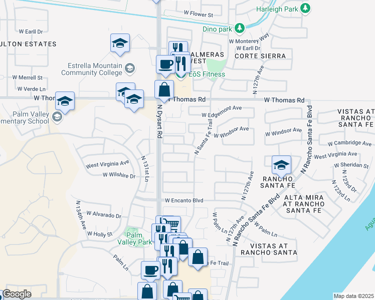 map of restaurants, bars, coffee shops, grocery stores, and more near 12864 West Virginia Avenue in Avondale