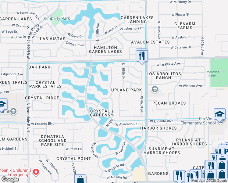 map of restaurants, bars, coffee shops, grocery stores, and more near 2537 North 109th Avenue in Avondale