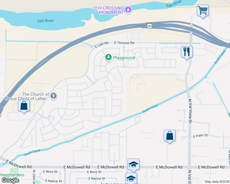map of restaurants, bars, coffee shops, grocery stores, and more near 3117 East Quince Street in Mesa