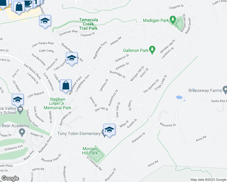 map of restaurants, bars, coffee shops, grocery stores, and more near 44815 Rutherford Street in Temecula