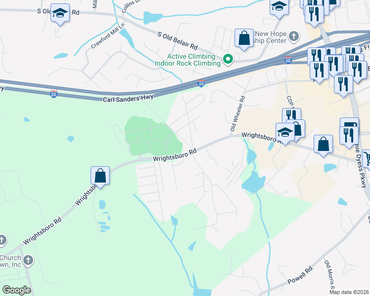 map of restaurants, bars, coffee shops, grocery stores, and more near 4485 Wrightsboro Road in Grovetown