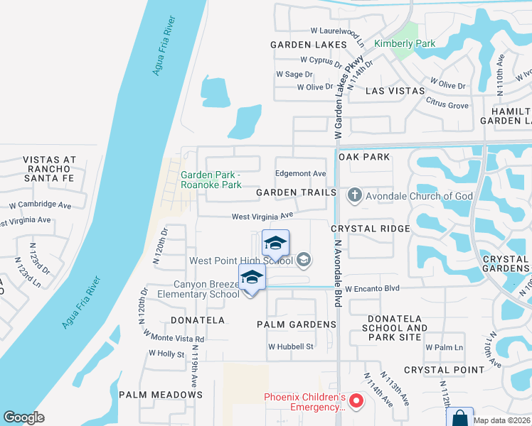 map of restaurants, bars, coffee shops, grocery stores, and more near 2535 North 118th Avenue in Avondale