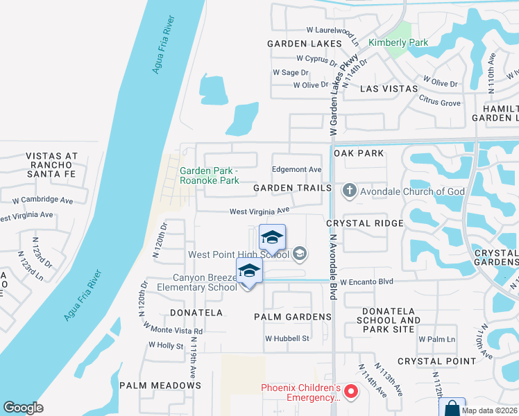 map of restaurants, bars, coffee shops, grocery stores, and more near 2535 North 118th Avenue in Avondale