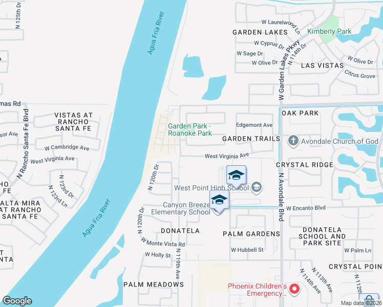 map of restaurants, bars, coffee shops, grocery stores, and more near 11855 West Cambridge Avenue in Avondale
