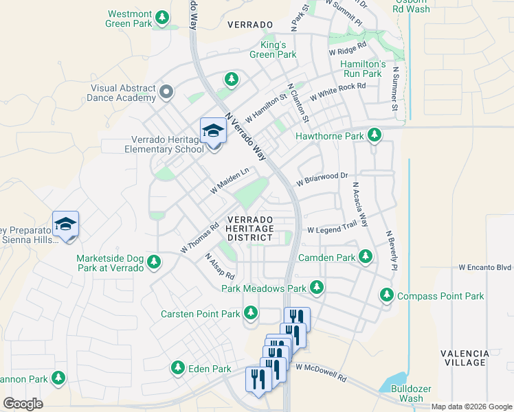 map of restaurants, bars, coffee shops, grocery stores, and more near 20799 West Point Ridge Road in Buckeye