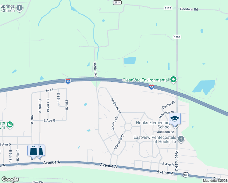map of restaurants, bars, coffee shops, grocery stores, and more near 101-107 Evans Ln in Hooks