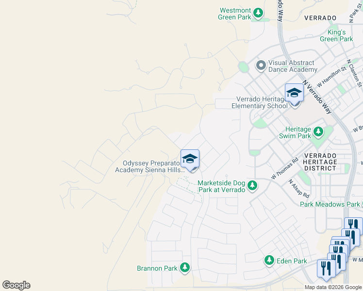 map of restaurants, bars, coffee shops, grocery stores, and more near 21299 West Virginia Avenue in Buckeye