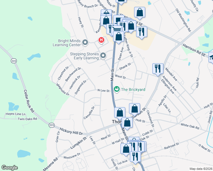 map of restaurants, bars, coffee shops, grocery stores, and more near 617 Main Street in Thomson