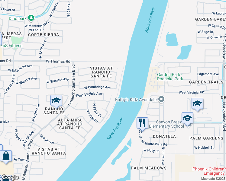 map of restaurants, bars, coffee shops, grocery stores, and more near 12221 West Cambridge Avenue in Avondale